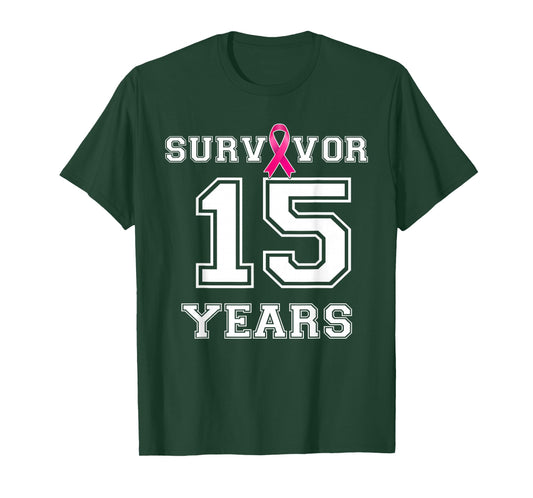 Survivor 15 Years Breast Cancer Free Support Awareness T-Shirt