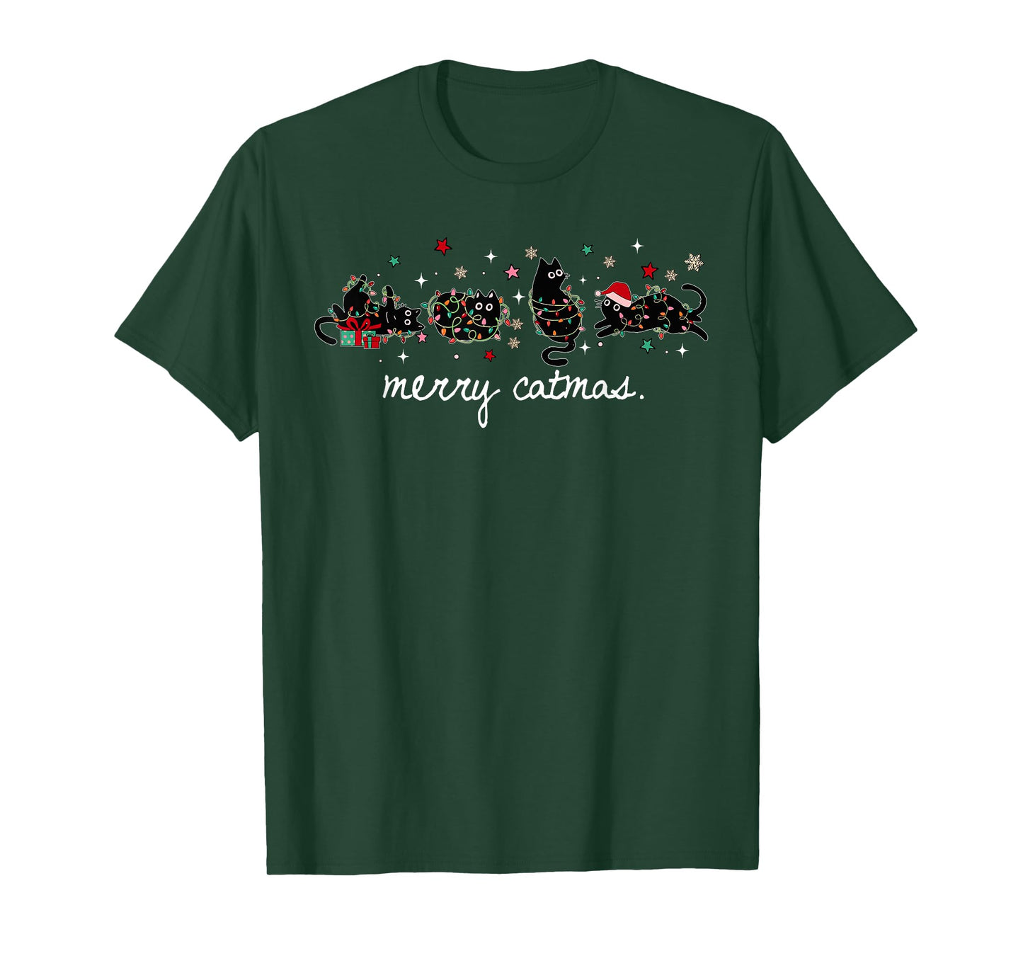 Merry Catmas Funny Christmas Meowy Cute Cats with Santa Hat T-Shirt