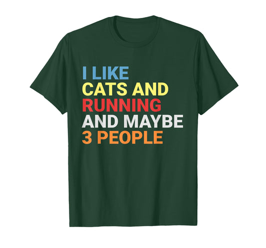 Retro I Like Cats and Running Lover Runner Funny Cat T-Shirt