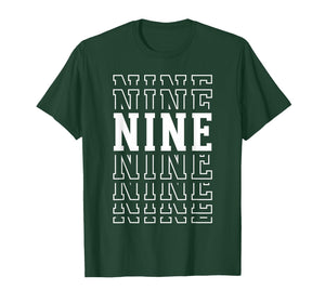 Nine 9th Birthday Layered Text 9 Year Old T-Shirt