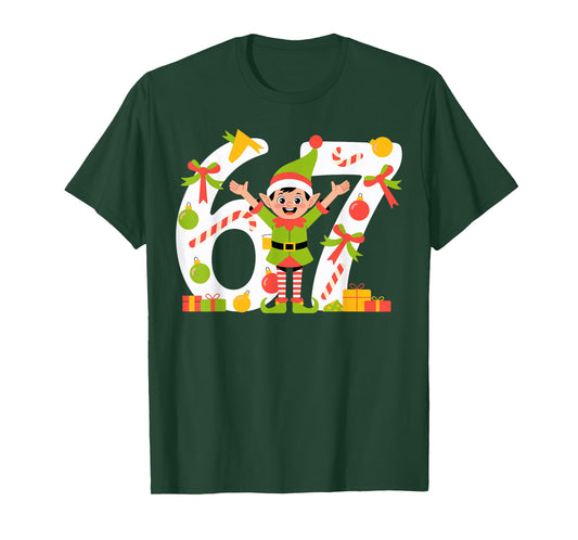 67 Christmas 6 7 Meme Elf Gen Alpha Six Seven 6-7 T-Shirt