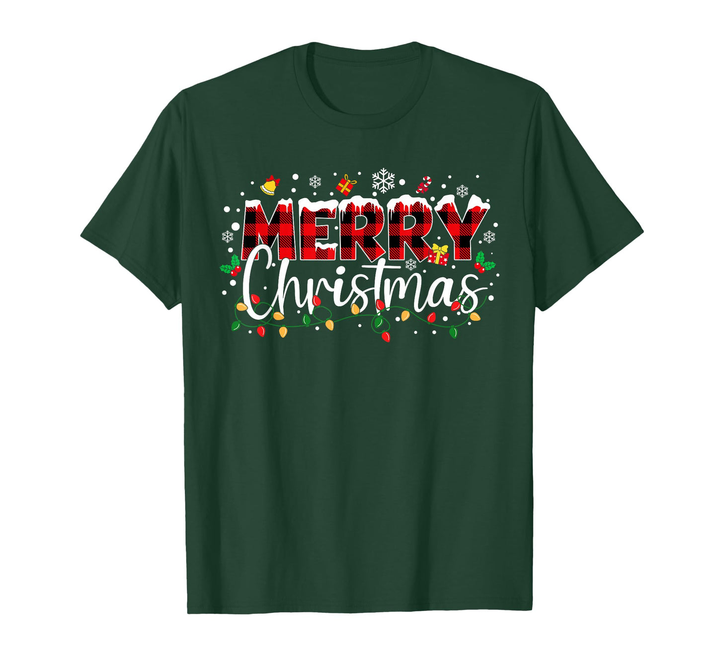 Merry Christmas Lights Red Santa Hat Xmas Family Men Women T-Shirt