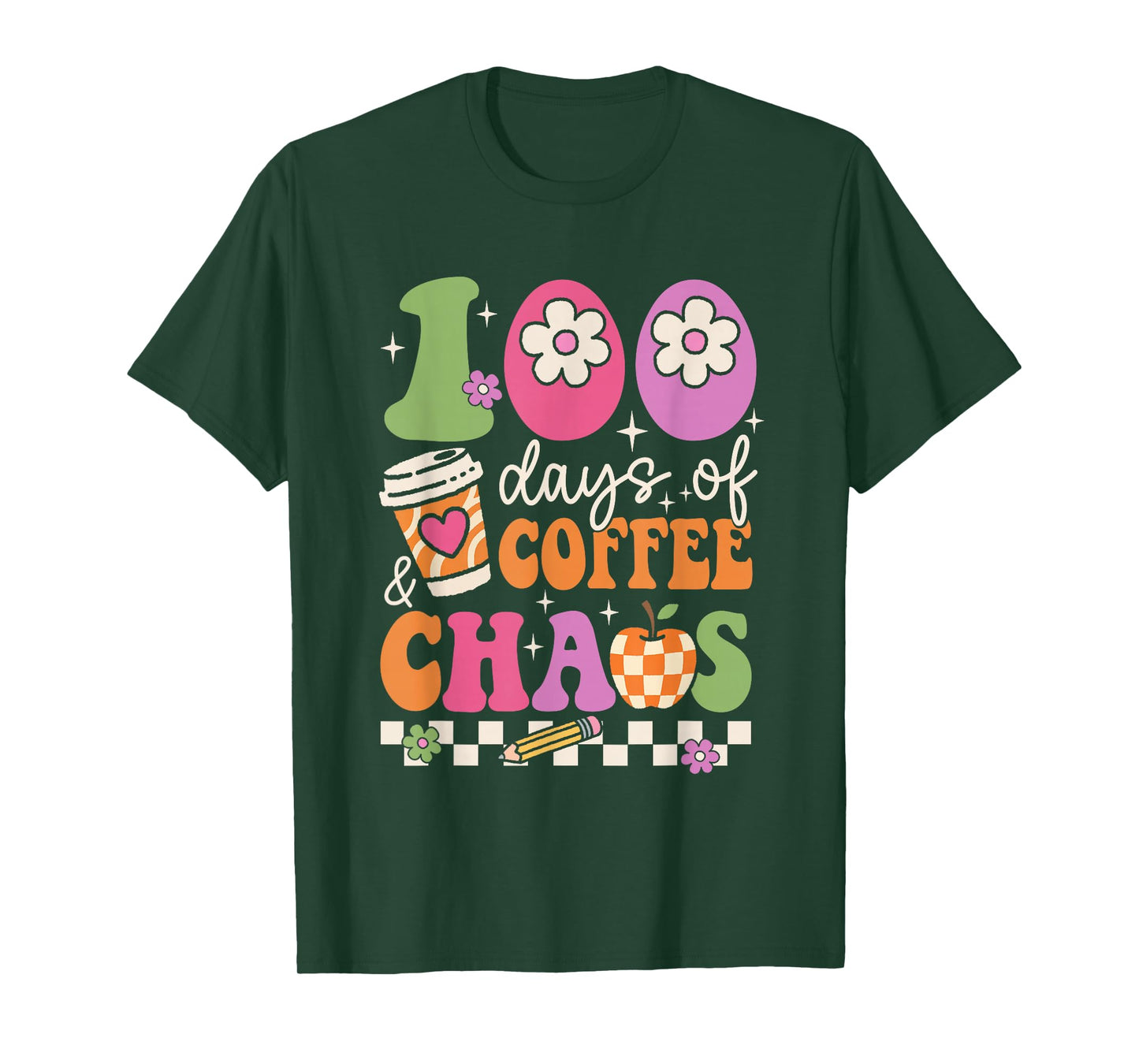 100 Days of Coffee Chaos Teacher 100th Day Caffeine Lover T-Shirt