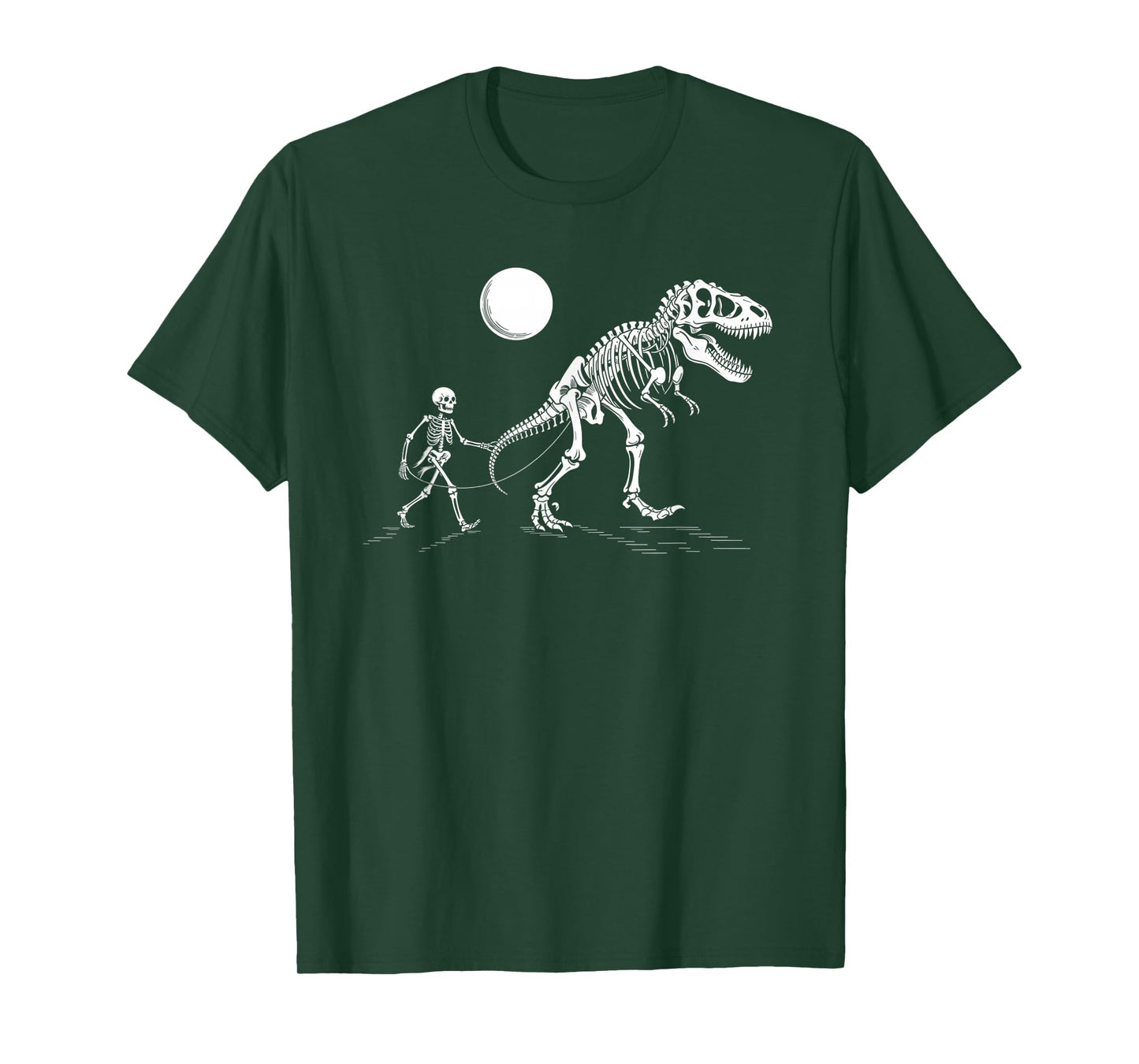 Skeleton Walking Dinosaur Under Full Moon Graphic T-Shirt