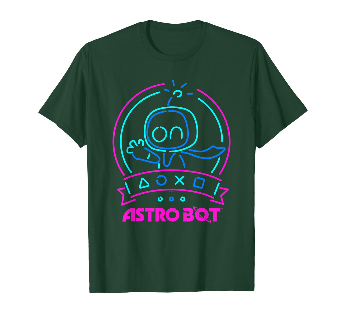 Astro Bot Neon Waving Character with Icons Video Game T-Shirt