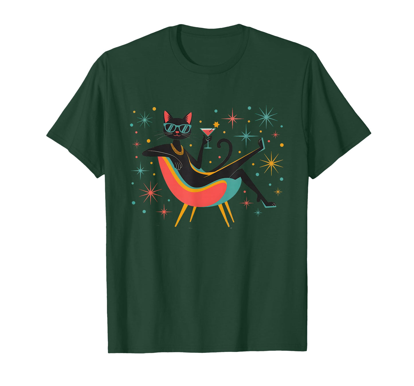Midcentury Mid Century Cat Retro Atomic Age 50s 60s Cats Art T-Shirt