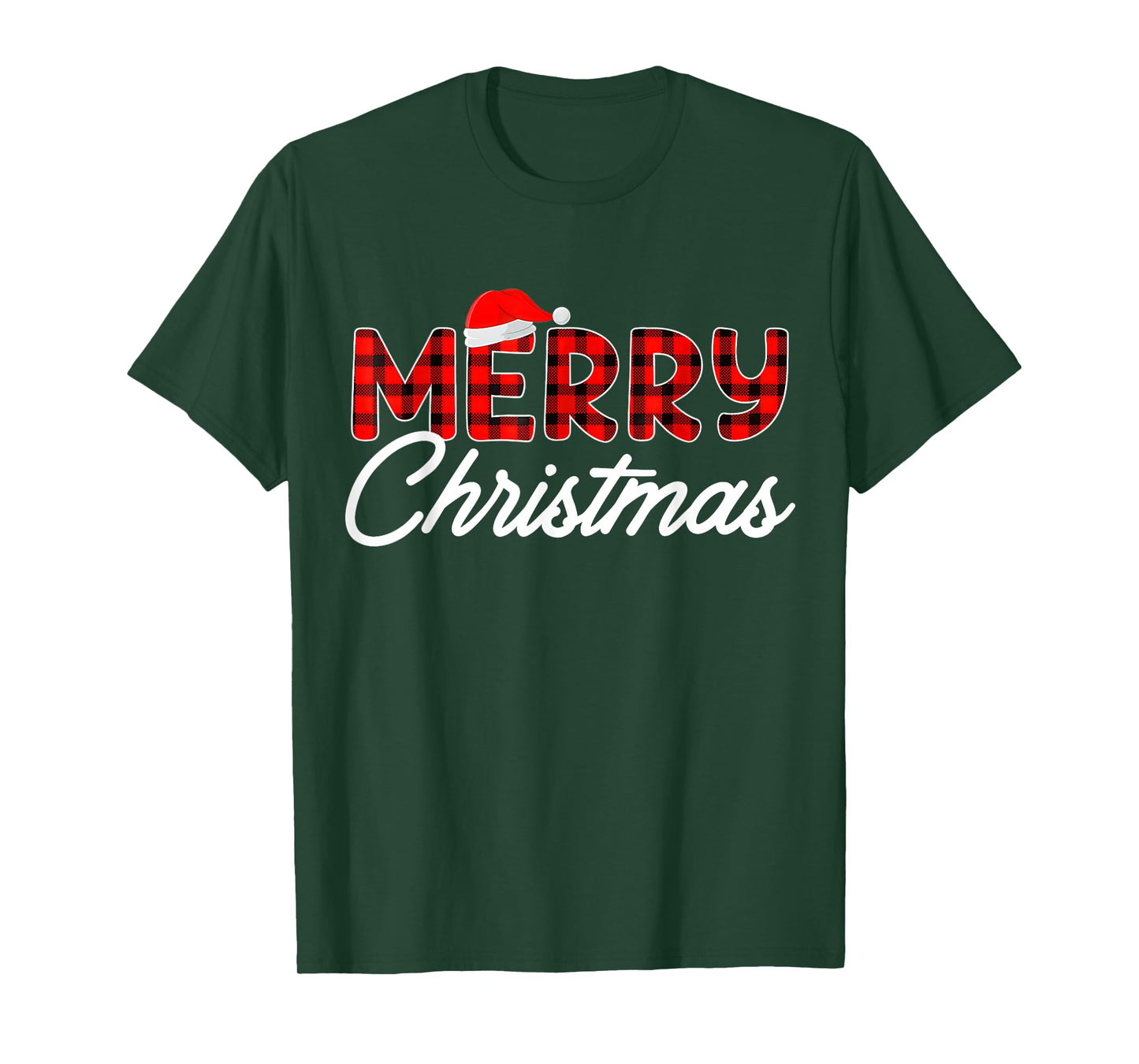 Merry Christmas Buffalo Plaid Red Santa Hat Xmas Pajamas T-Shirt