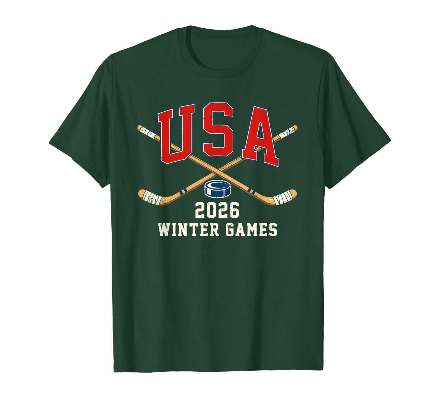 Ice Hockey 2026 Sticks US Flag Patriotic Player Men Boys Kid T-Shirt