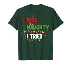Nice Naughty I Tried Family Xmas Pajama Funny Christmas List T-Shirt
