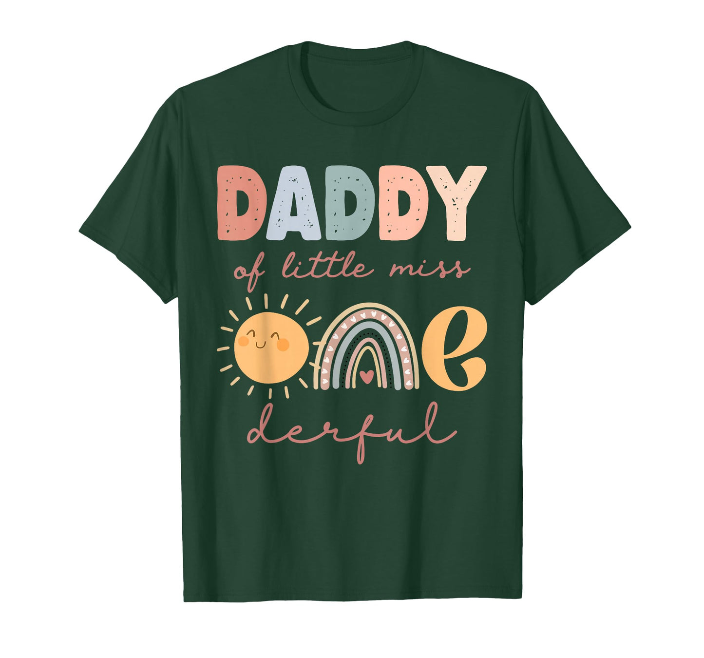 Daddy of Little Miss Onederful First Birthday Boho Rainbow T-Shirt