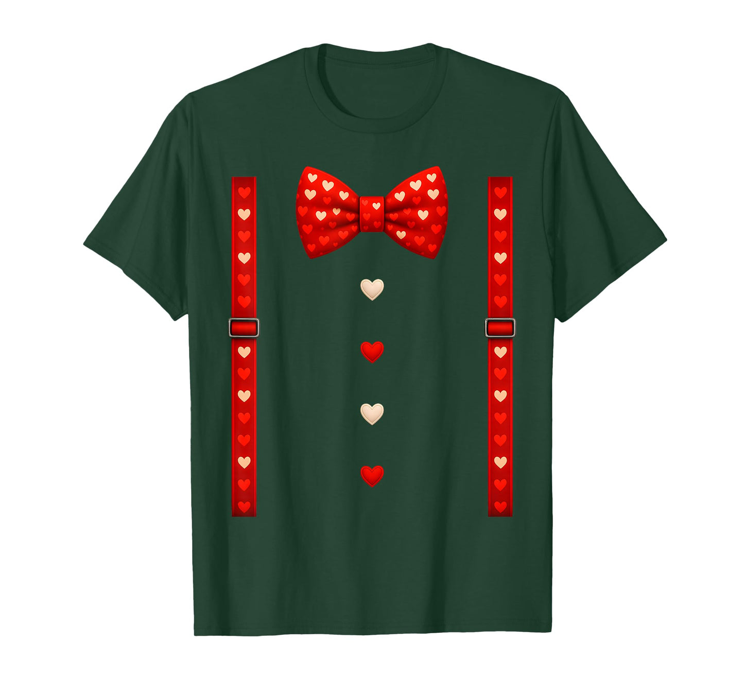 Valentine Red Hearts Bow Tie Suspenders Costume Mens Boys T-Shirt