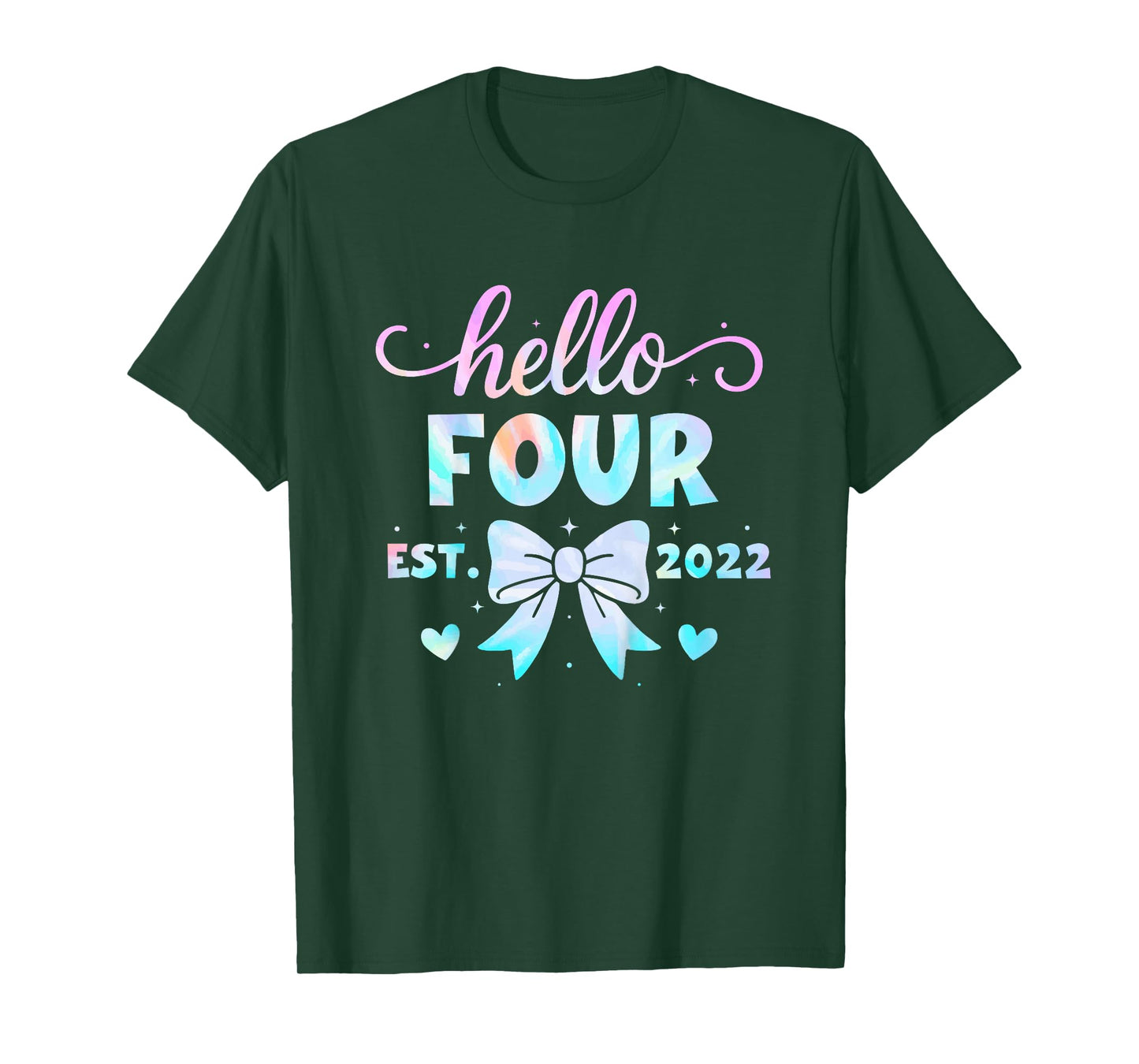 Kids Hello Four Coquette Bow 4th Birthday Girl, 4 Year Old Kids T-Shirt
