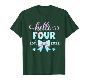 Kids Hello Four Coquette Bow 4th Birthday Girl, 4 Year Old Kids T-Shirt