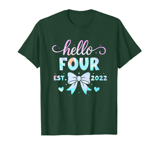 Kids Hello Four Coquette Bow 4th Birthday Girl, 4 Year Old Kids T-Shirt