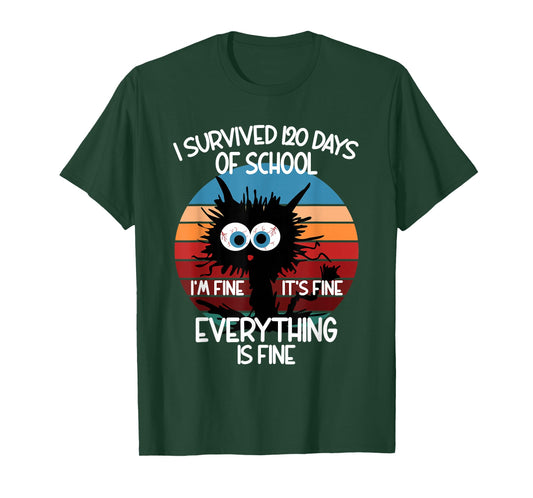 120th Day School Cat I Survived 120 Days of School T-Shirt