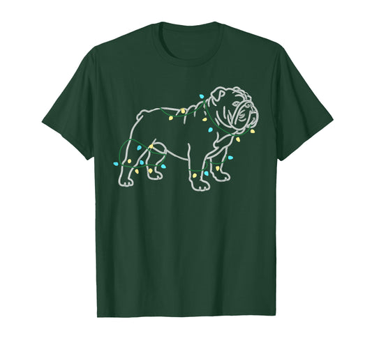 Dog Christmas Outfit, English Bulldog Christmas Lights T-Shirt
