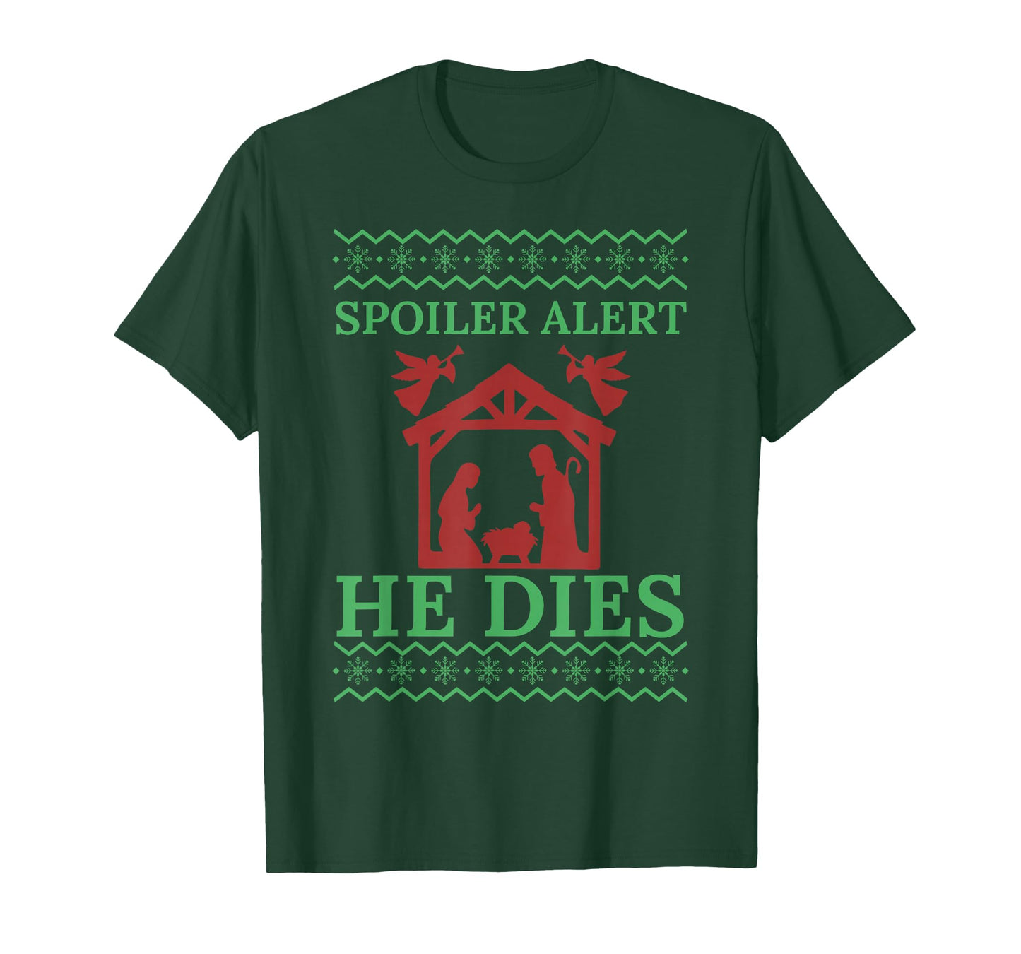 Retro Spoiler Alert He Dies Jesus Nativity Scene Christmas T-Shirt