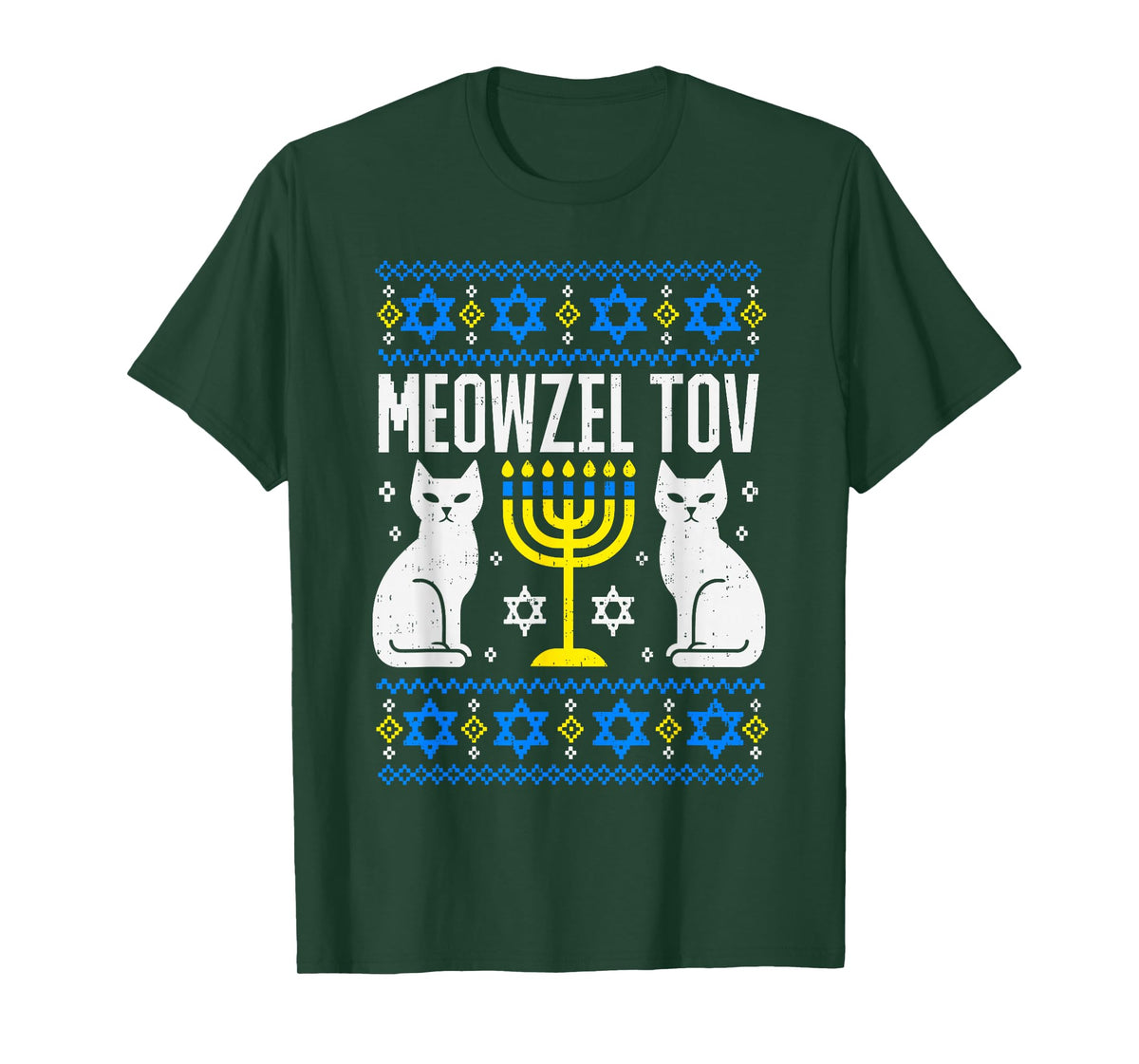 Meowzel Tov Hanukkah Ugly Cat Meow Jewish Menorah Chanukah T-Shirt