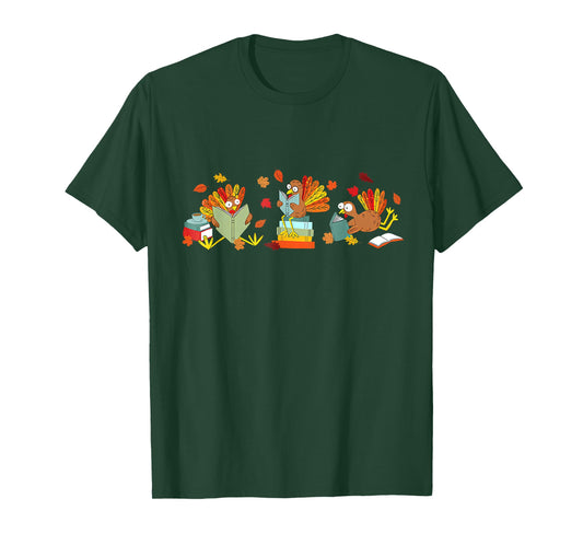 Turkey Reading Books Fall Thanksgiving Teacher Book Lovers T-Shirt