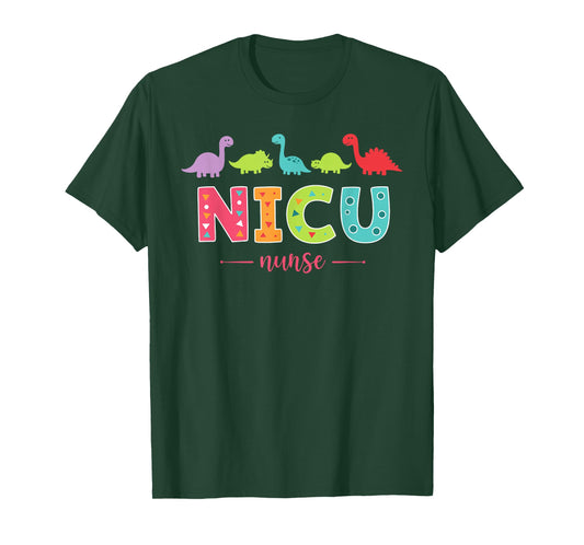 Nicu Nurse with Cute Dinosaurs Pediatric Gifts for Women T-Shirt