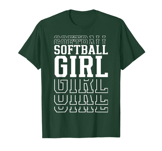 Softball Girl Funny Layered Text Daughter Youth Kids T-Shirt