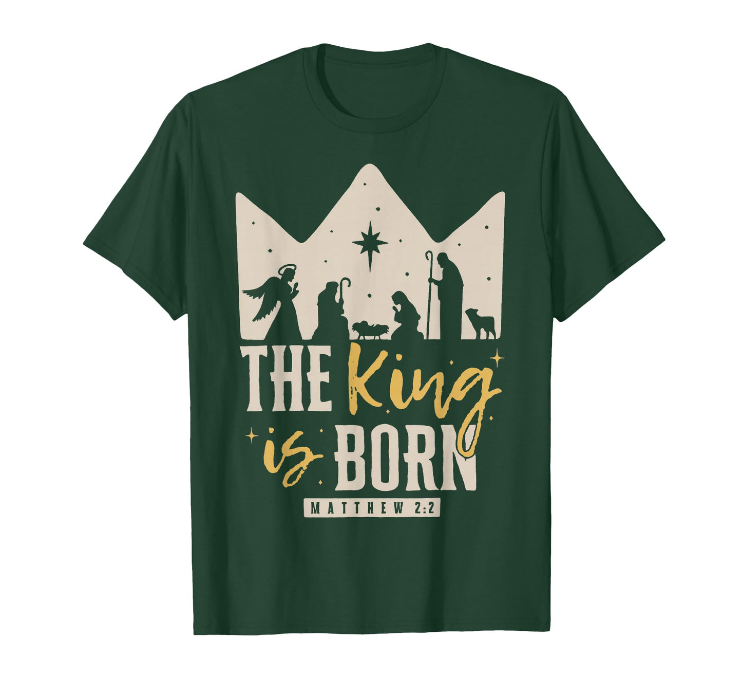 Retro Religious Christmas The King is Born Christian T-Shirt