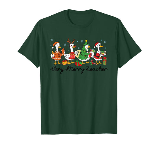 Very Merry Teacher Christmas Funny Goose Silly Holiday Party T-Shirt