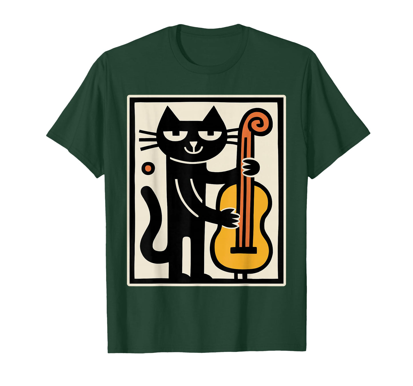 Cat Playing Contrabass Upright Bass Music Art T-Shirt