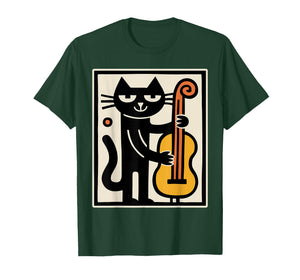 Cat Playing Contrabass Upright Bass Music Art T-Shirt
