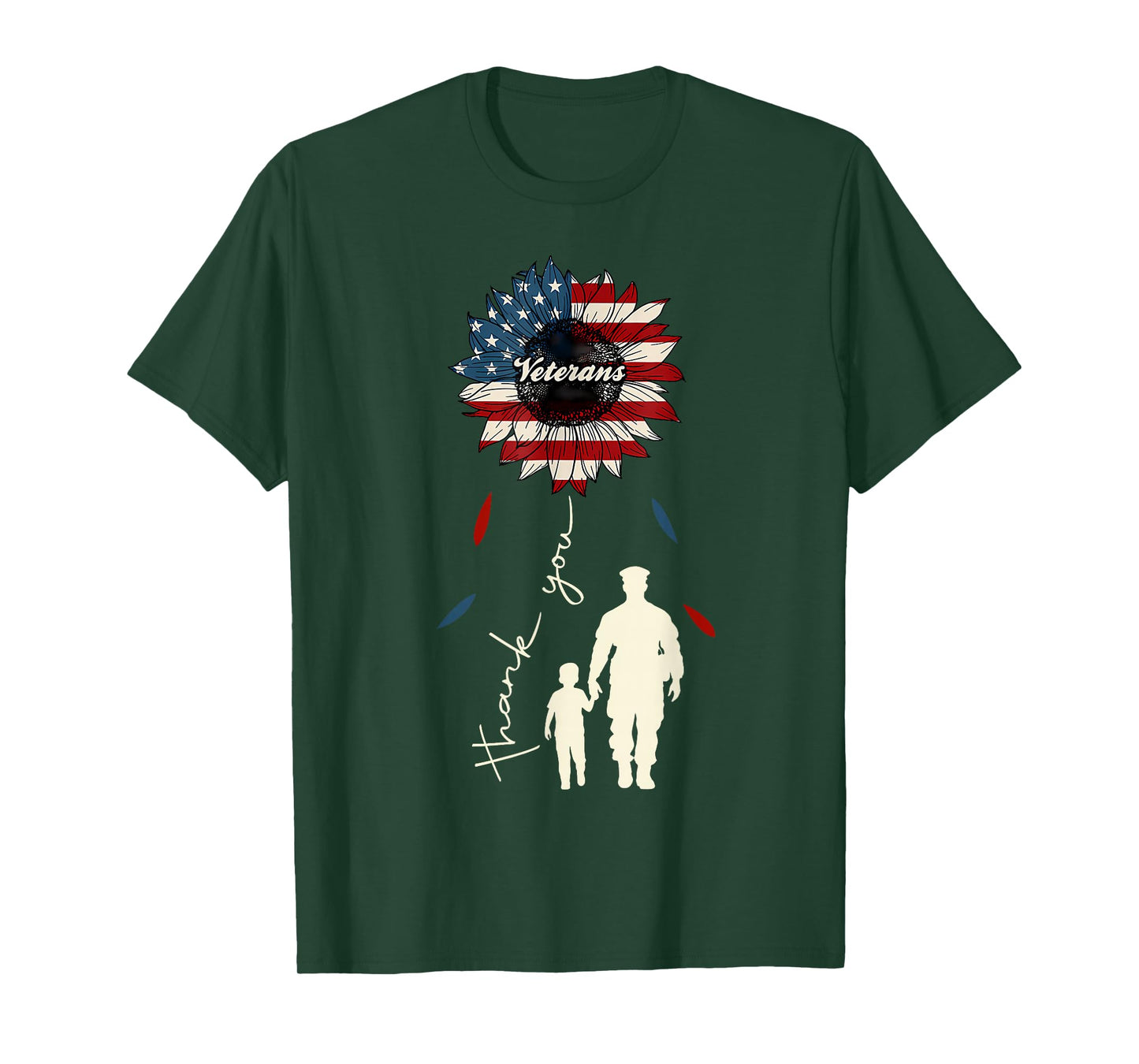 Thank You Veterans Sunflower USA Flag Military Patriotic T-Shirt