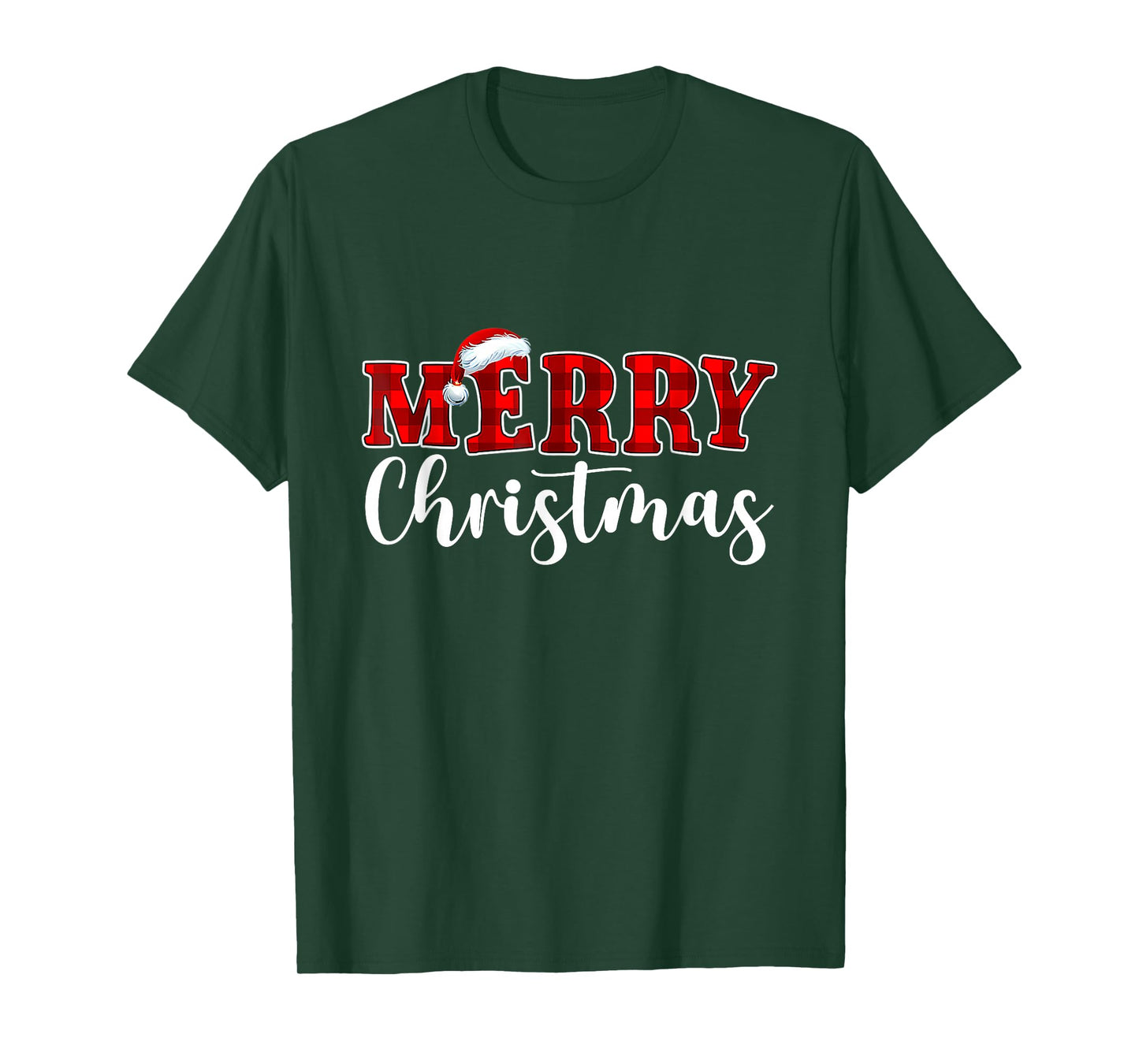 Merry Christmas Buffalo Plaid Red Santa Hat Xmas Pajamas T-Shirt