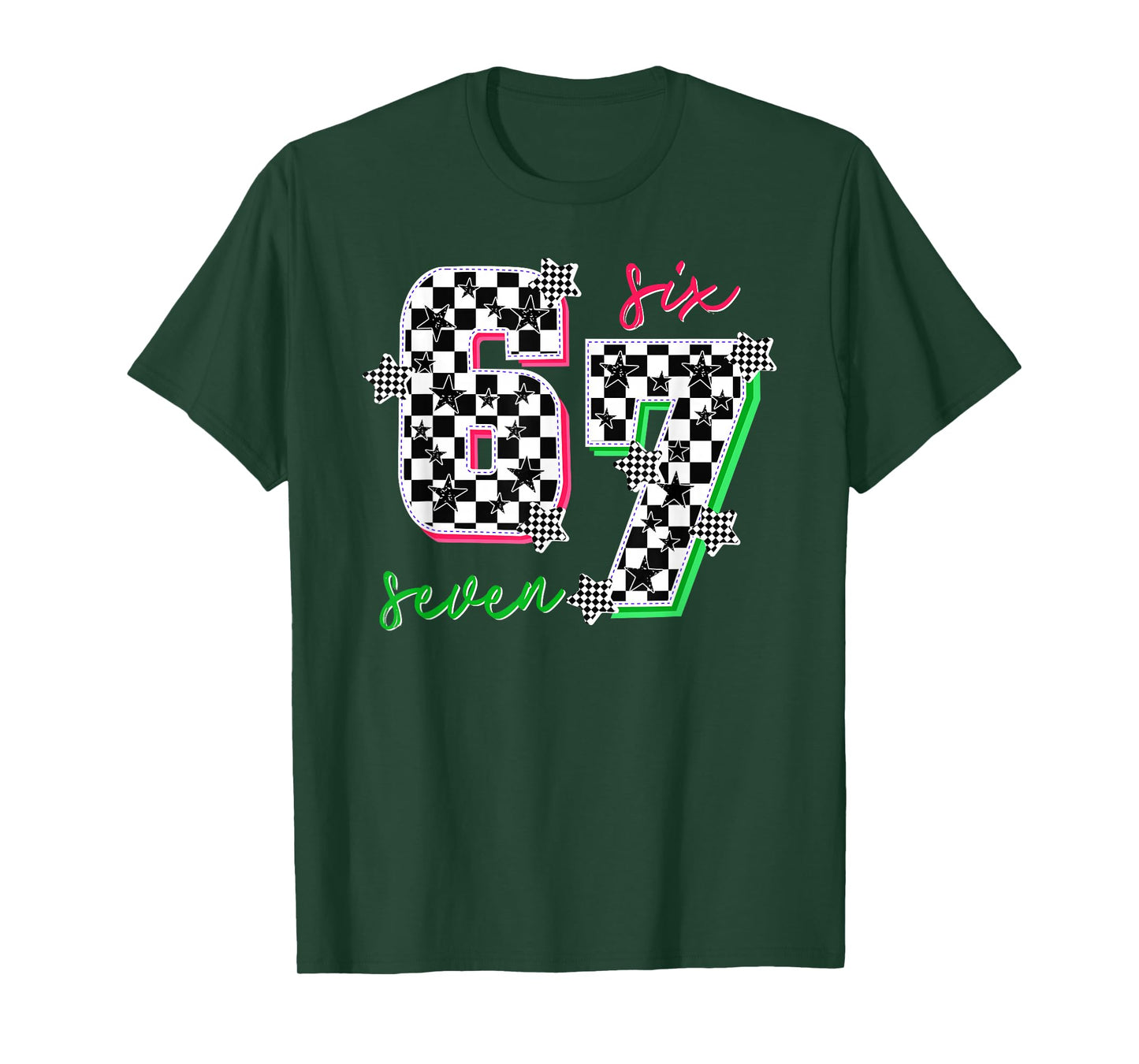 Pink and Green 67 Six Seven Meme Checkered 6 7 Girls Women T-Shirt