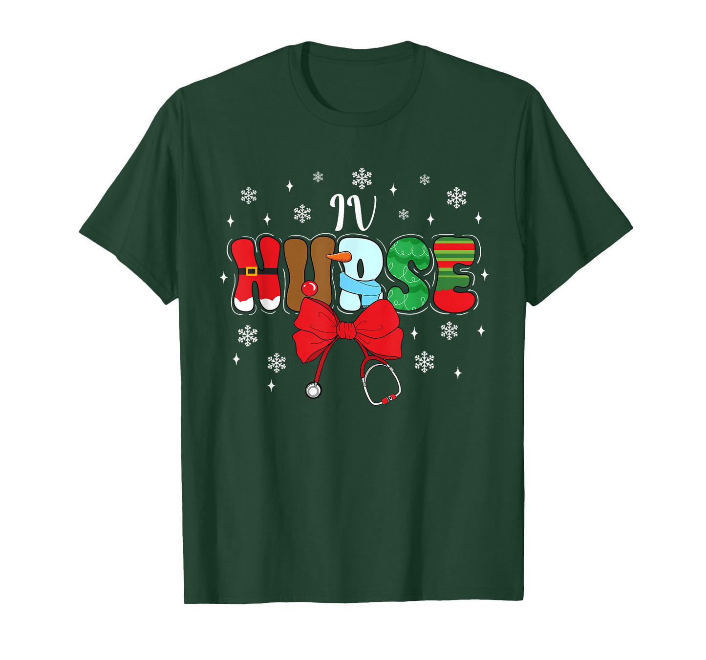 IV Nurse Bow Stethoscope Santa Cute Christmas T-Shirt