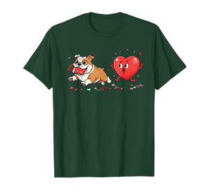 Funny English Bulldog Heart Valentine Dog Womens Mens Kids T-Shirt