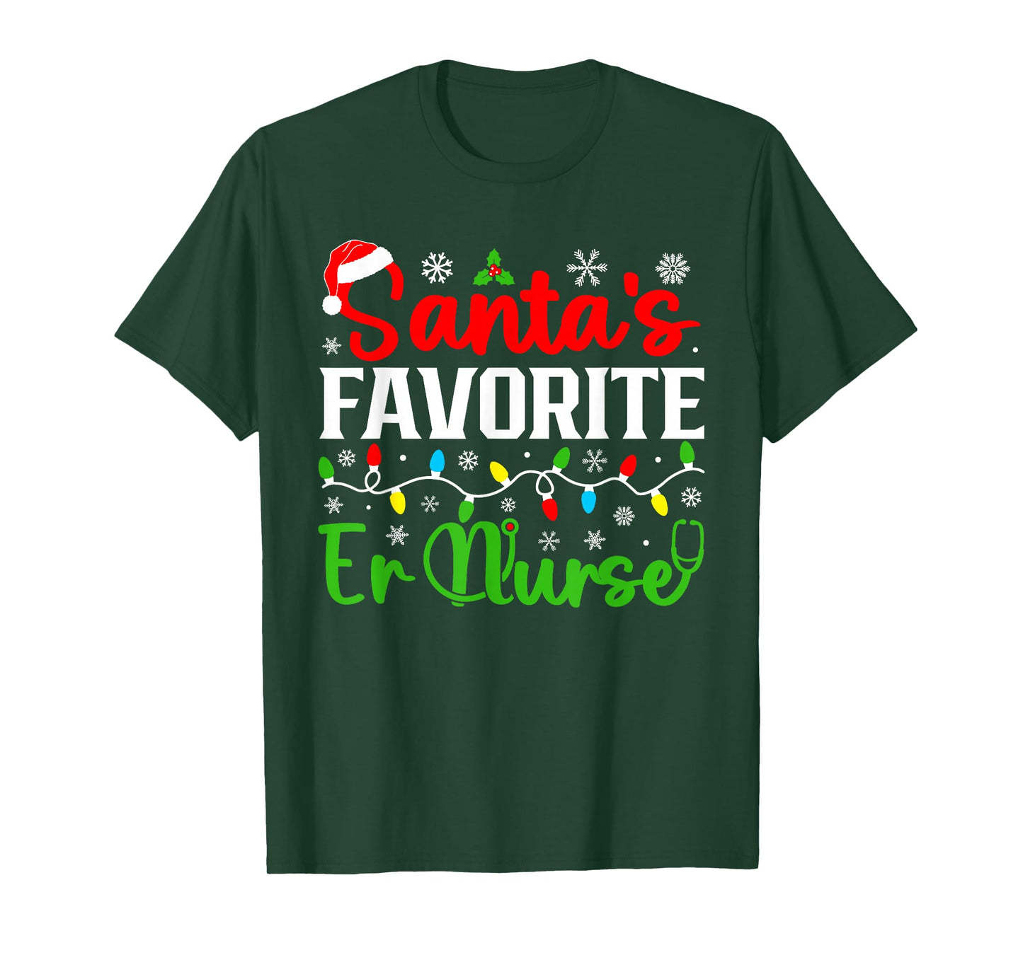 Santa's Favorite Er Nurse Funny Christmas Family Matching T-Shirt