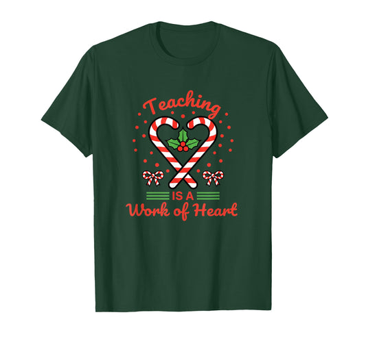 Teacher Teaching is A Work of Christmas Candy Cane T-Shirt