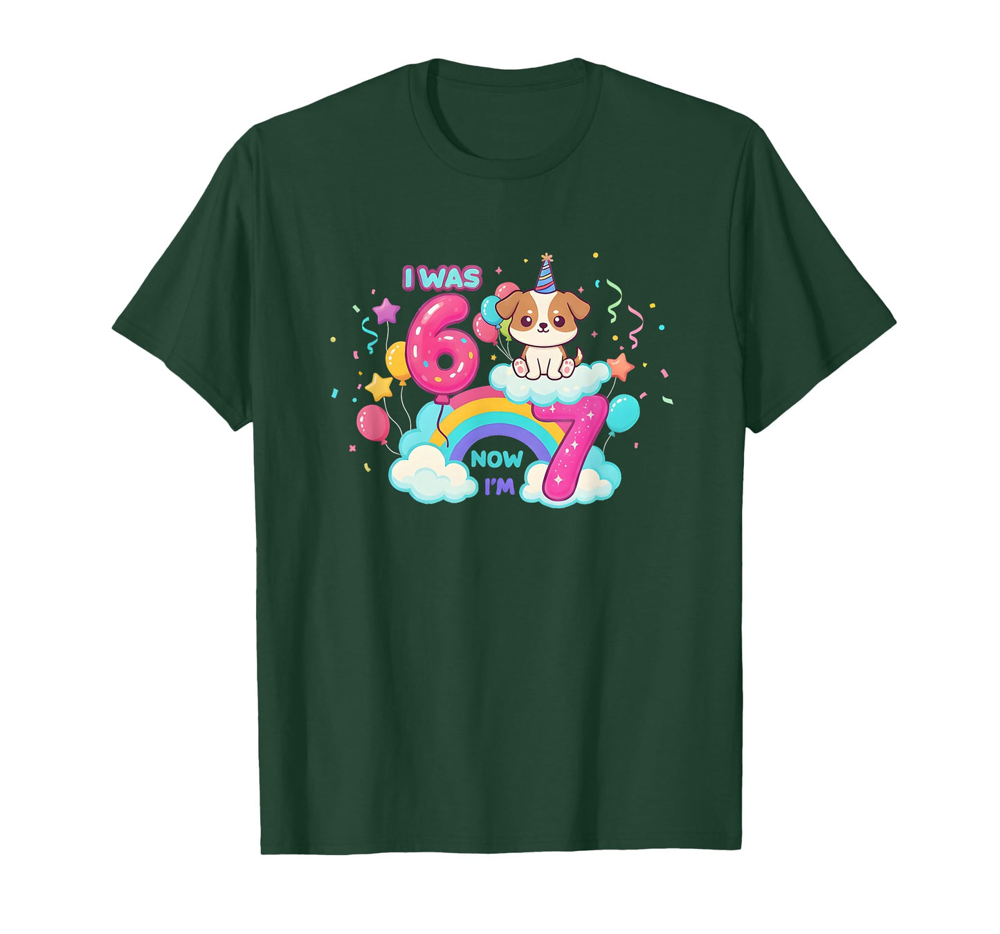 I was 6 Now I'm 7 Kawaii Dog 7th Birthday Funny 67 Meme Kids T-Shirt