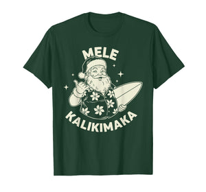 Retro Christmas Mele Kalikimaka Santa Shaka Hawaii T-Shirt