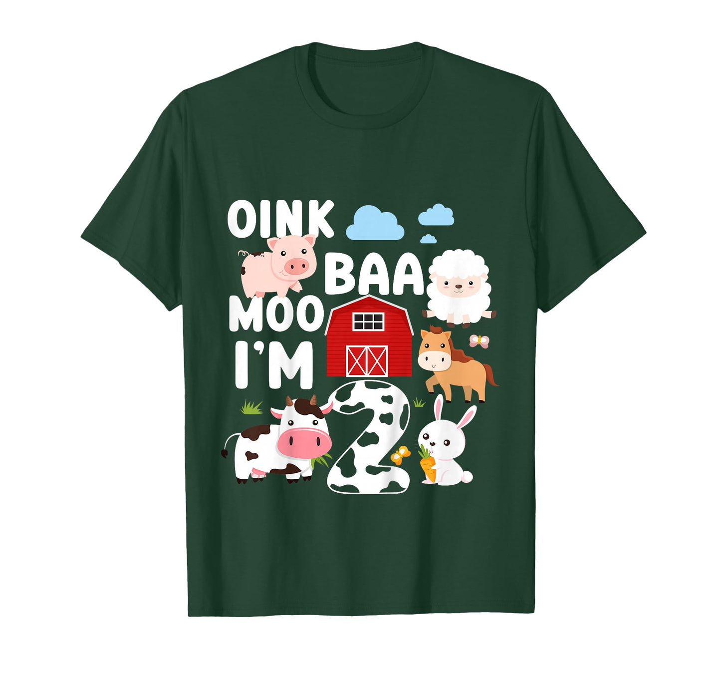 Oink Baa Moo I'm 2 Farm Animals 2nd Birthday T-Shirt