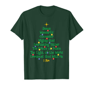 Christian Christmas Tree Jesus Names Religious Xmas Holiday T-Shirt