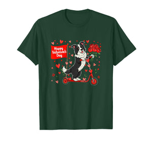 Happy Valentine's Day Border Collie Riding Scoter Floral T-Shirt