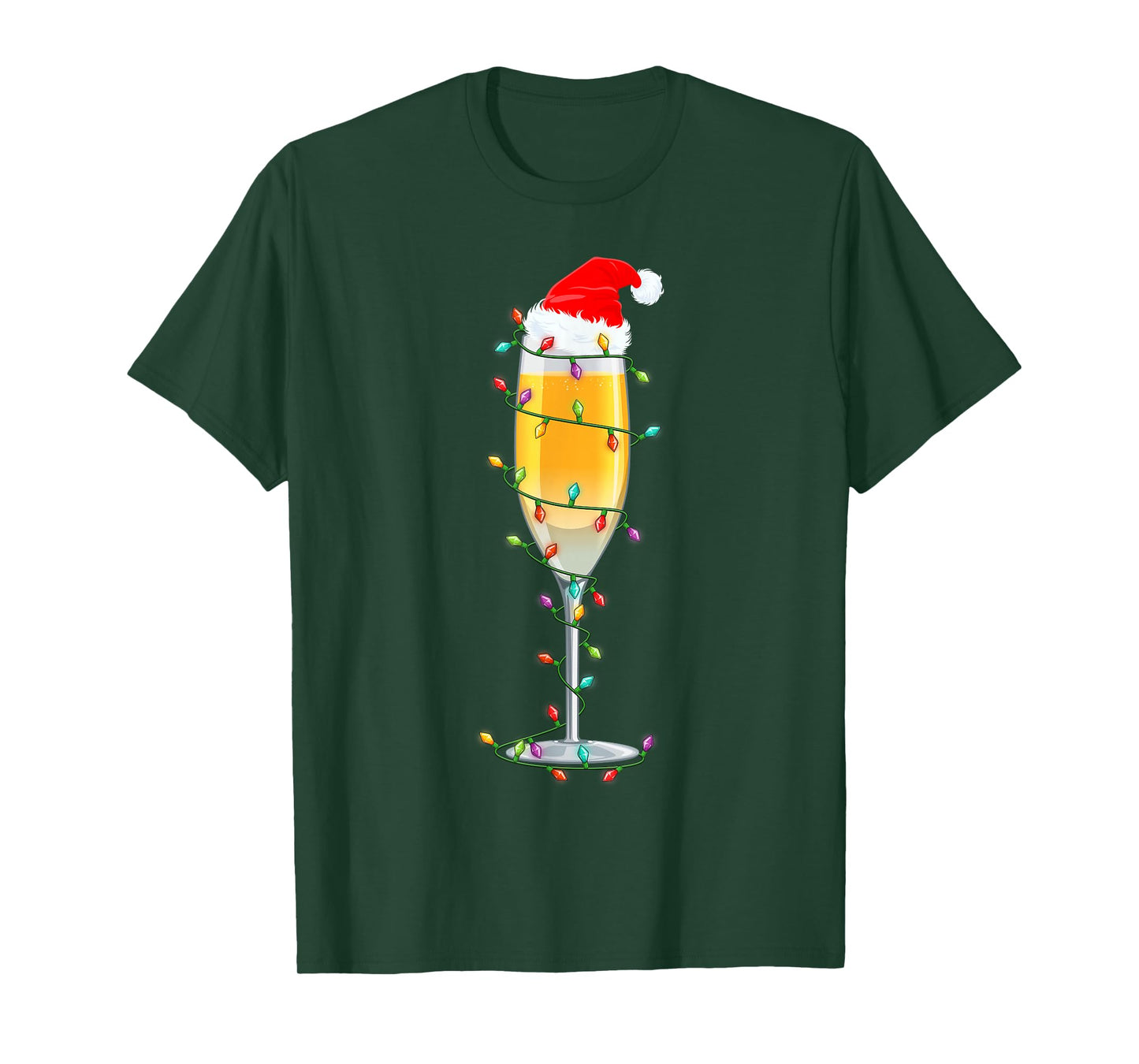 Glass of Champagne Santa Hat Xmas Lights Merry Christmas PJS T-Shirt
