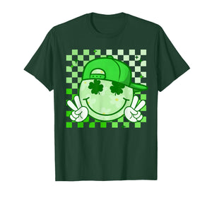 St Patricks Day Groovy Shamrock Smile Face Funny Men Kids T-Shirt