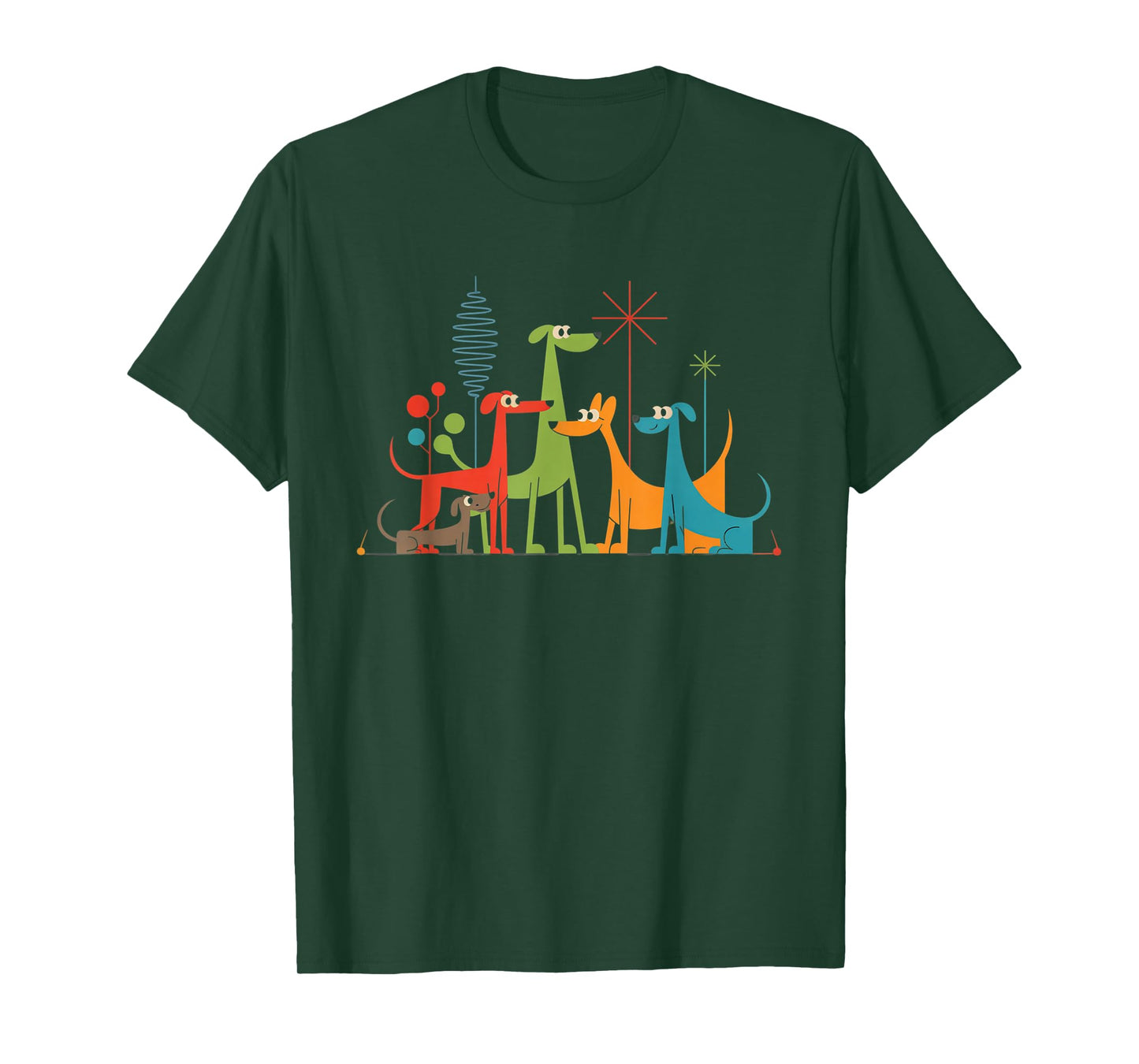 Retro Mid Century Modern Dogs 50s 60s Atomic Art Design T-Shirt