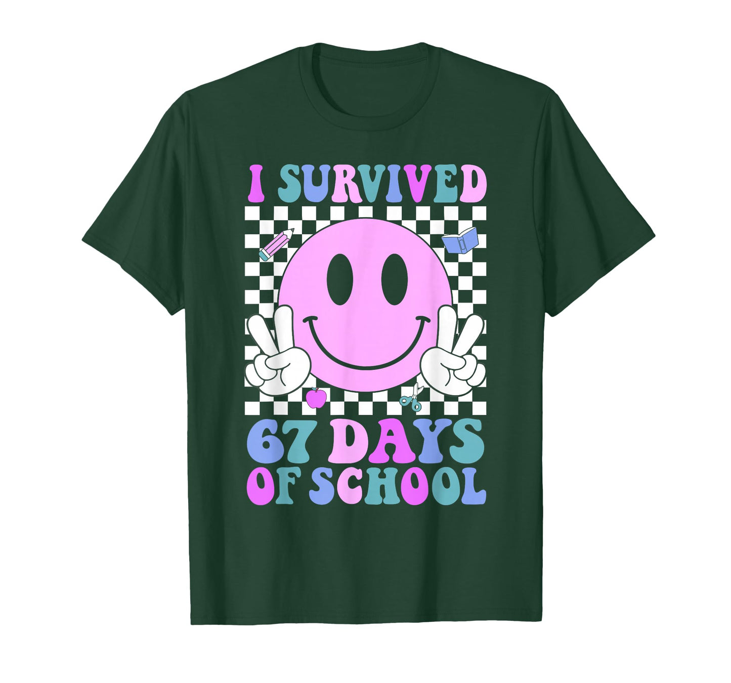 I Survived 67 Days of School Retro Smile 6 7 Meme Six Seven T-Shirt