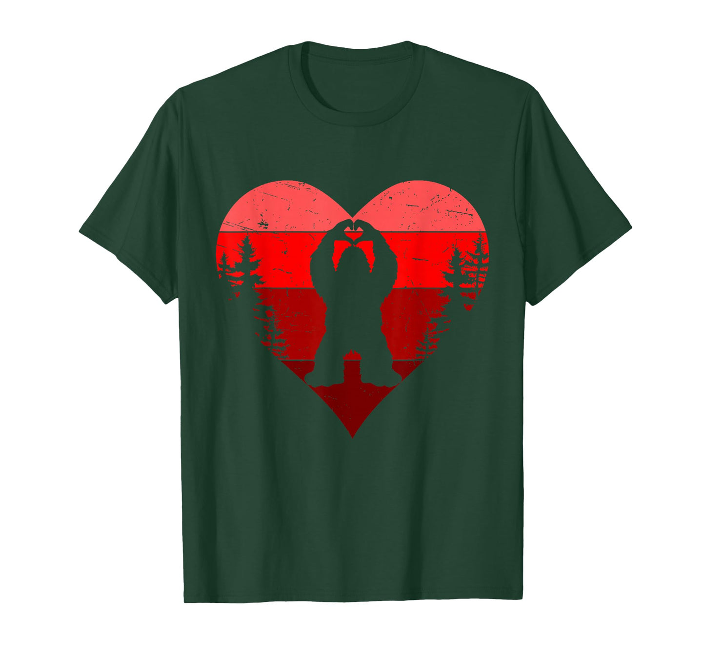 Retro Funny Bigfoot Sasquatch Heart Love Valentine Boy Men T-Shirt