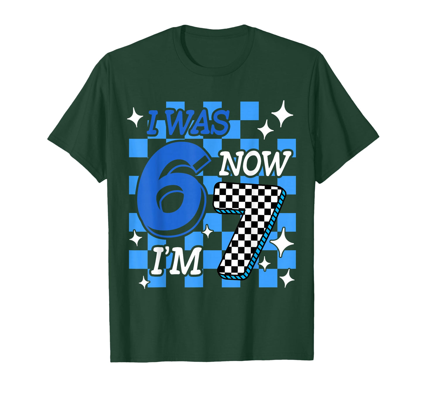 Blue Checkered I was 6 Now I'm 7 Birthday Boy Bday T-Shirt