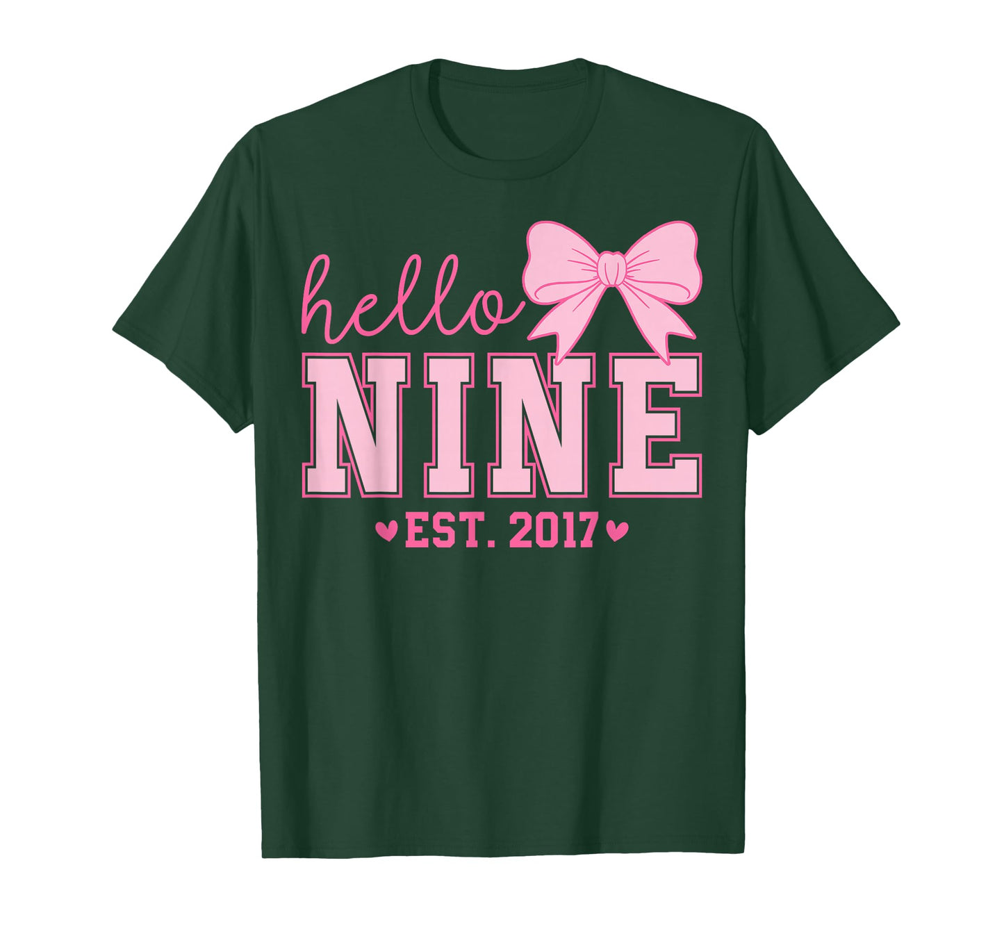 Hello Nine Est 2017 Coquette Bow 9th Birthday Girl T-Shirt