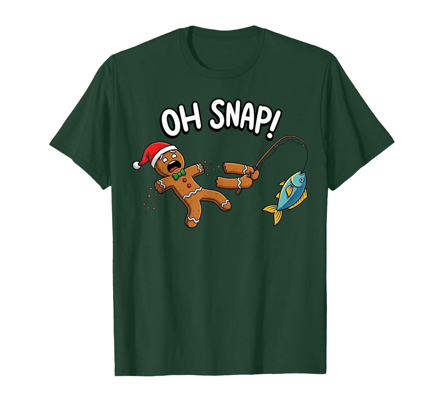 Oh Snap Fishing Gingerbread Man Broken Arm Funny Christmas T-Shirt