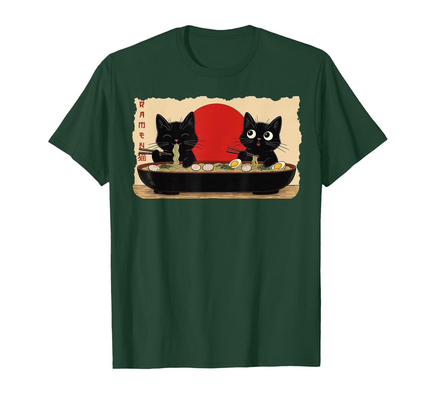 Anime Two Cat Ramen Japanese Funny Two Cat Graphic Anime T-Shirt